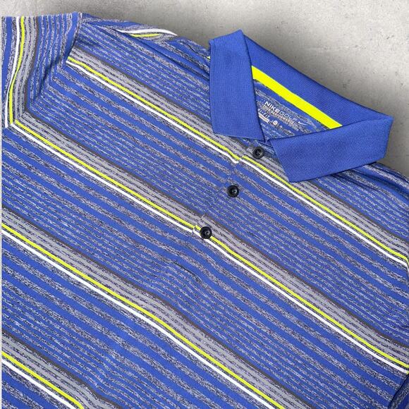 Nike Men’s Size XL Golf Tour Performance Blue/Yellow Logo Striped Button Polo - Picture 3 of 6